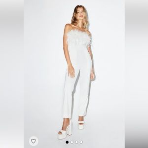 Bandeau feather trim jumpsuit - white size 4 (perfect for engagement party!)